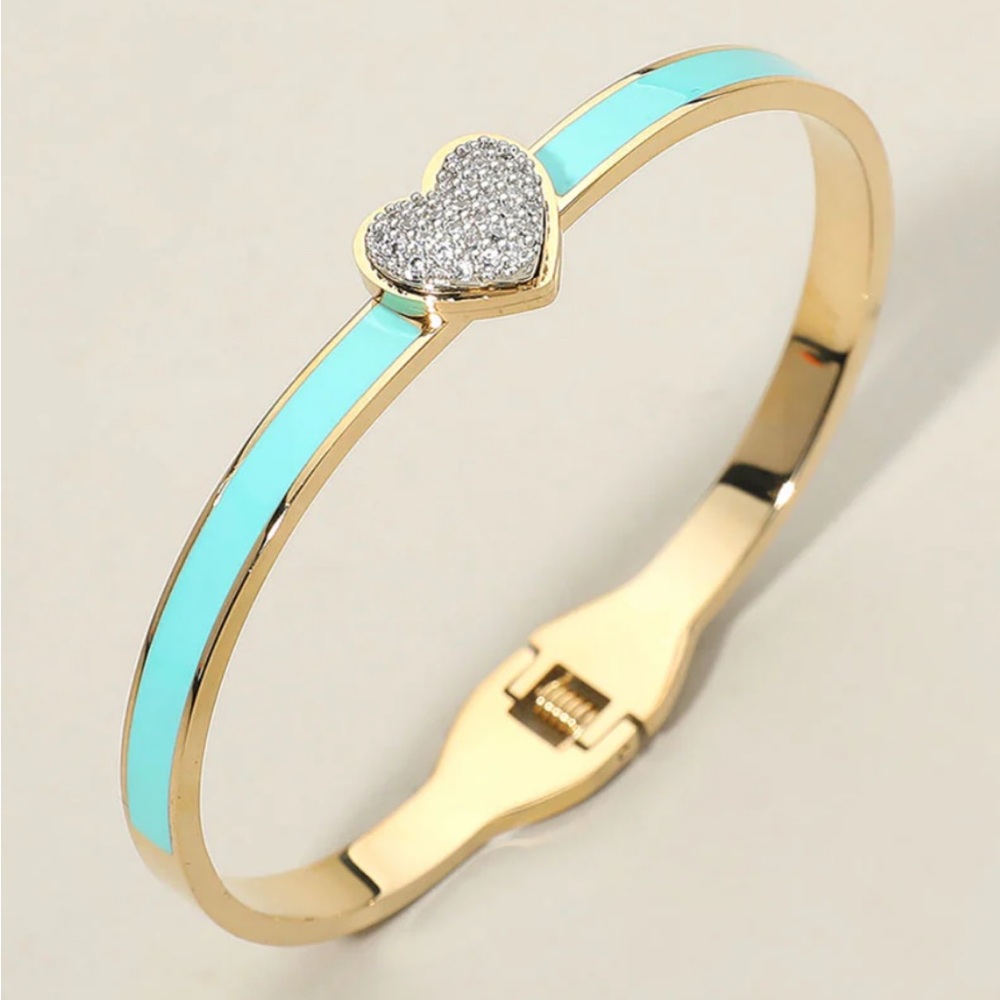 Pavé Heart Turquoise Enamel Bangle Bracelet